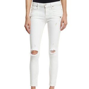 Hudson Roe Mid-Rise Super Skinny Ankle Jeans Ripped Knee Stretch Ivory Women 27
